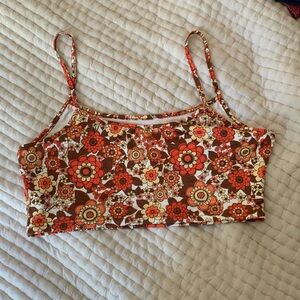 Shein Crop Top Like New Size Large Orange Flower pattern